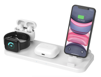 Док-станция для беспроводной зарядки (6 в 1) iPhone, Airpods, iWatch, Micro USB, Type-C, белая