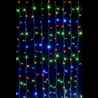 Гирлянда штора, занавес, светодиодные LED лампы 200л., 2 x 2 м., разноцветная